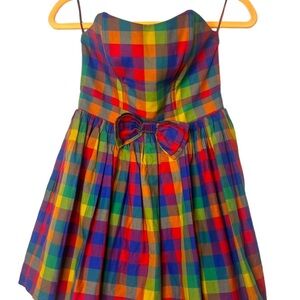 Colorful Plaid Strapless Dress